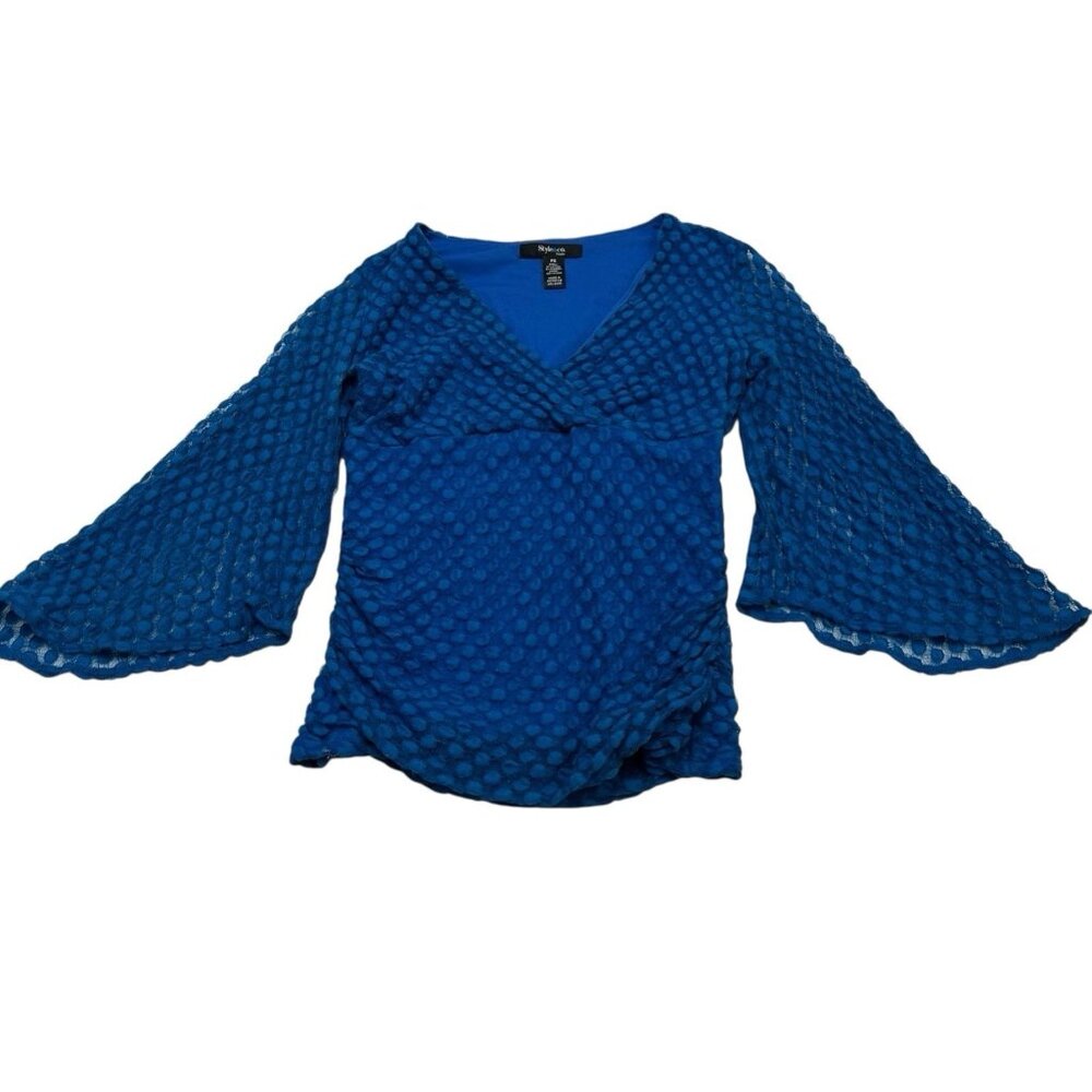 Vintage Style Co Y2K Top Womens PS Blue Mesh Dots Babydoll Flare Sleeve Coquette